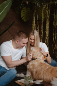 peresessiooni fotograaf koos koeraga